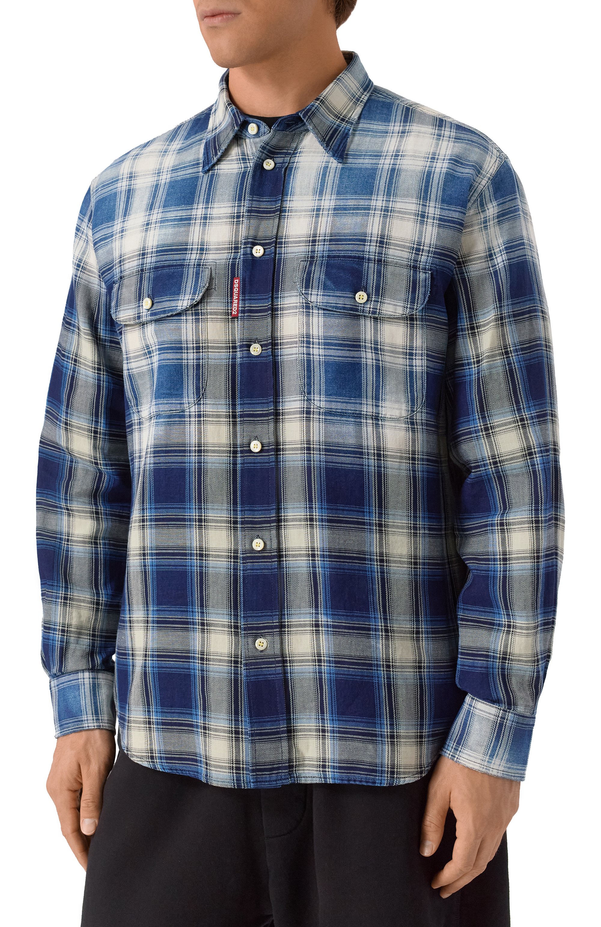 Хлопковая рубашка DSQUARED2 синего цвета по цене 59950 руб., арт. S74DM0958/D35206, фото 3 Хлопковая рубашка DSQUARED2, арт. S74DM0958/D35206, фото 3