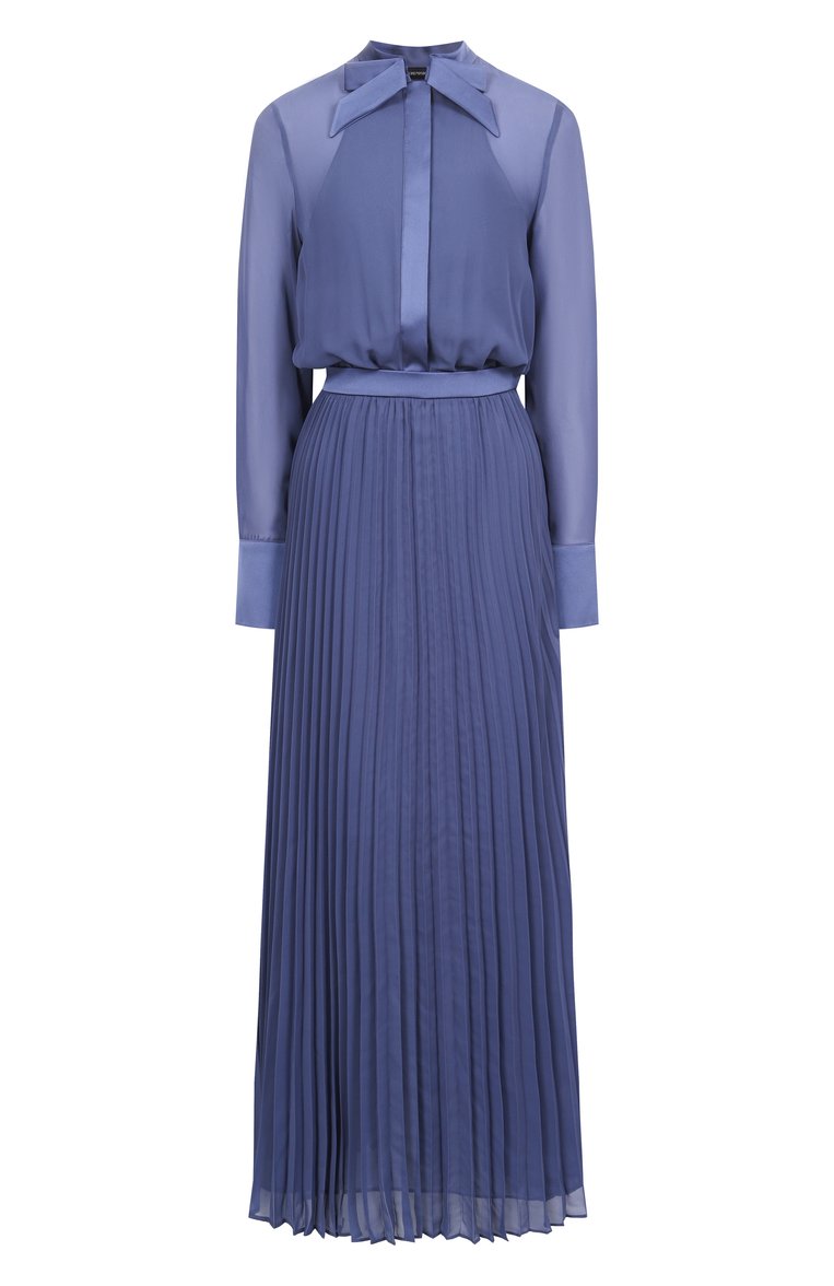 Женское платье EMPORIO ARMANI синего цвета, арт. EW000839/AF10209 | Фото 1 (Рукава: Длинные; Материал внешний: Синтетический материал; Длина Ж (�юбки, платья, шорты): Макси; Женское Кросс-КТ: Платье-одежда; Стили: Кэжуэл; Случай: Повседневный)