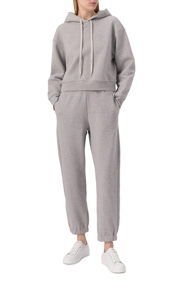 Женские хлопковые джоггеры WEEKEND MAX MARA серого цвета, арт. 0LIMPIA | Фото 2 (Длина (брюки, джинсы): Стандартные; Материал внешний: Хлопок; Стили: Спорт-шик; Женское Кросс-КТ: Брюки-одежда, Джоггеры - брюки; Автоматизация состава: Проставлено; Автоматизация ТО: Проставлено)