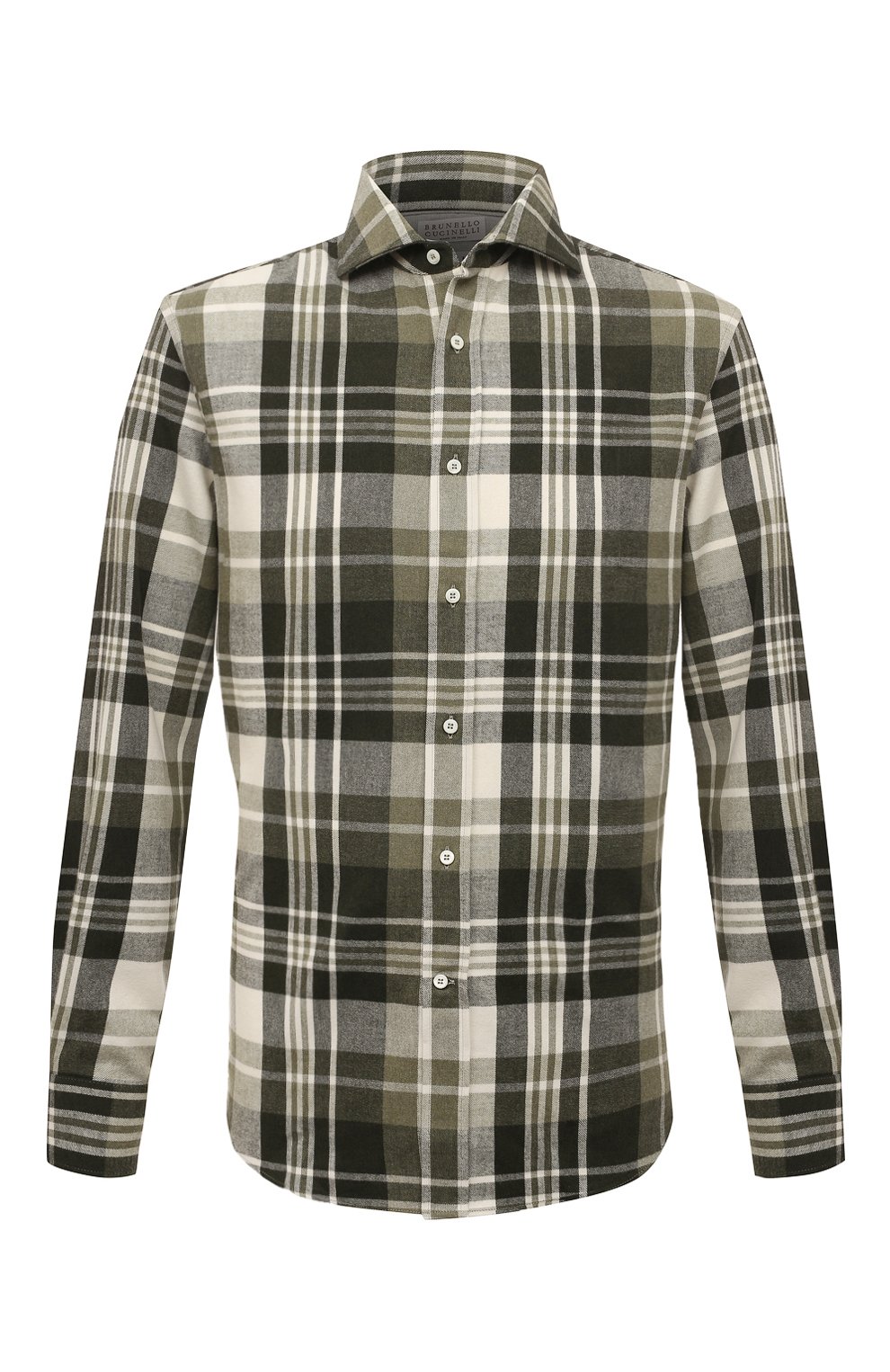 Хлопковая рубашка BRUNELLO CUCINELLI зеленого цвета по цене 64500 руб., арт. MY6150627, фото 1 Хлопковая рубашка BRUNELLO CUCINELLI, арт. MY6150627, фото 1