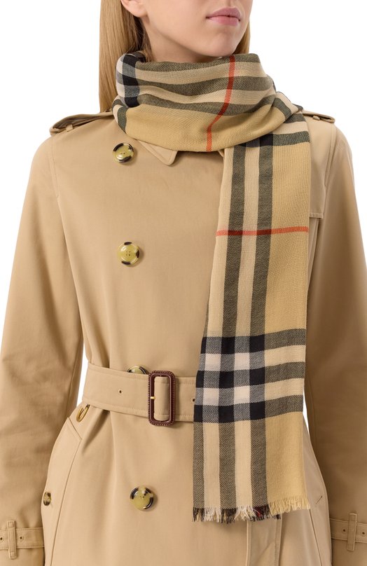 Шерстяной шарф Burberry 8085069 Бежевый  8085069 Фото 2