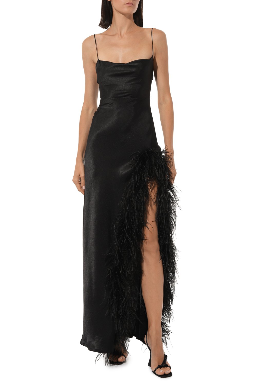 Атласное платье с отделкой перьями SASHA KIM, арт. УТ-00001314, фото 3