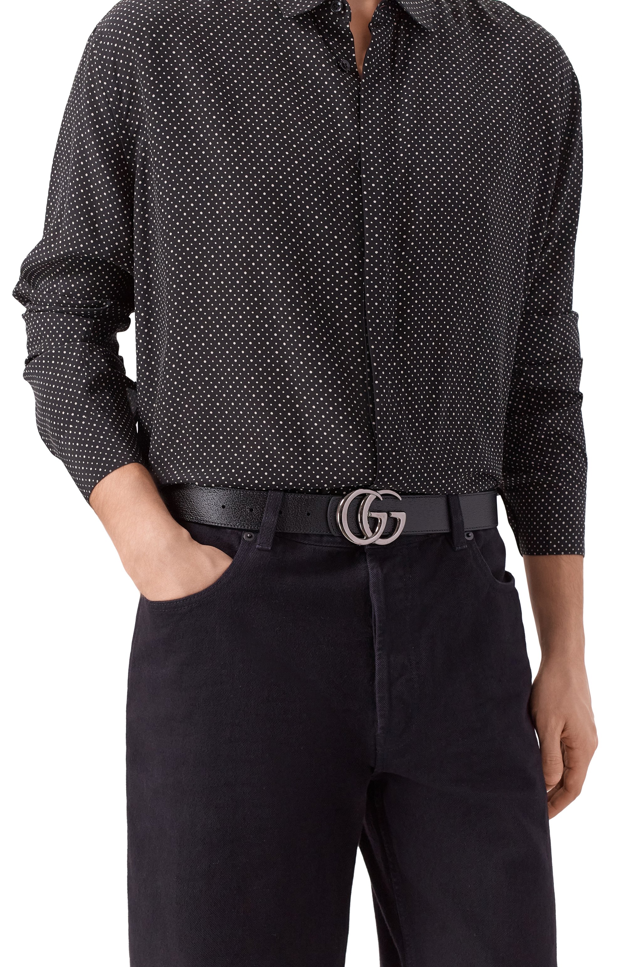 Двусторонний ремень GUCCI черного цвета по цене 74200 руб., арт. 838593/FAEWZ, фото 3 Двусторонний ремень GUCCI, арт. 838593/FAEWZ, фото 3