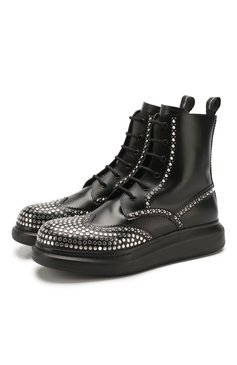 Мужские кожаные ботинки ALEXANDER MCQUEEN черного цвета, арт. 610808/WHX59 | Фото 1 (Подошва: Массивная; Материал внутренний: Натуральная кожа; Мужское Кросс-КТ: Байкеры-обувь; Материал утеплителя: Без утеплителя; Драгоценные камни: Проставлено; Материал сплава: Проставлено; Материал внешний: Натуральная кожа)