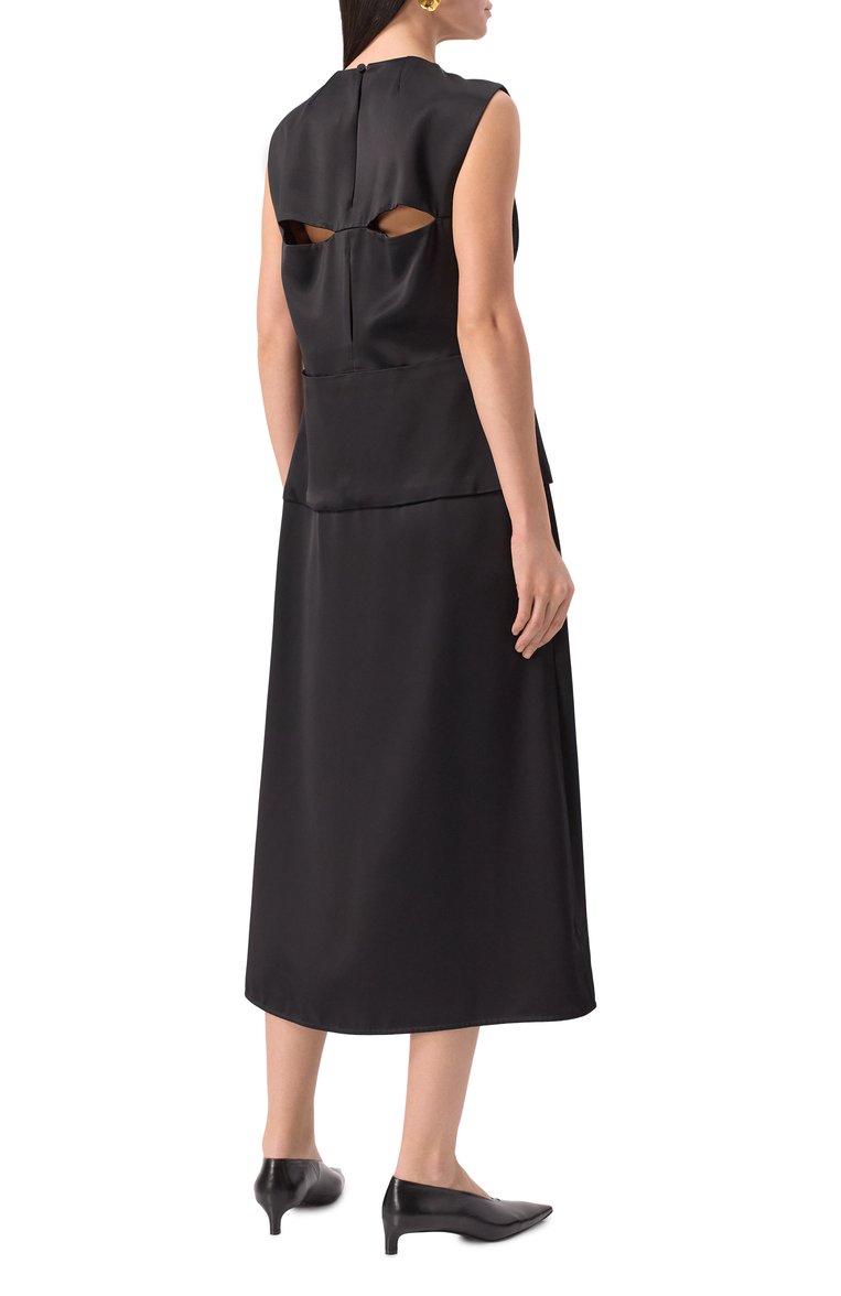 Женское атласное платье JIL SANDER черного цвета, арт. J01CT0230-J65289 | Фото 4 (Длина Ж (юбки, платья, шорты): Миди; Материал внешний: Вискоза; Женское Кросс-КТ: Платье-одежда; Стили: Кэжуэл; Случай: Повседневный; Рукава: Без рукавов)