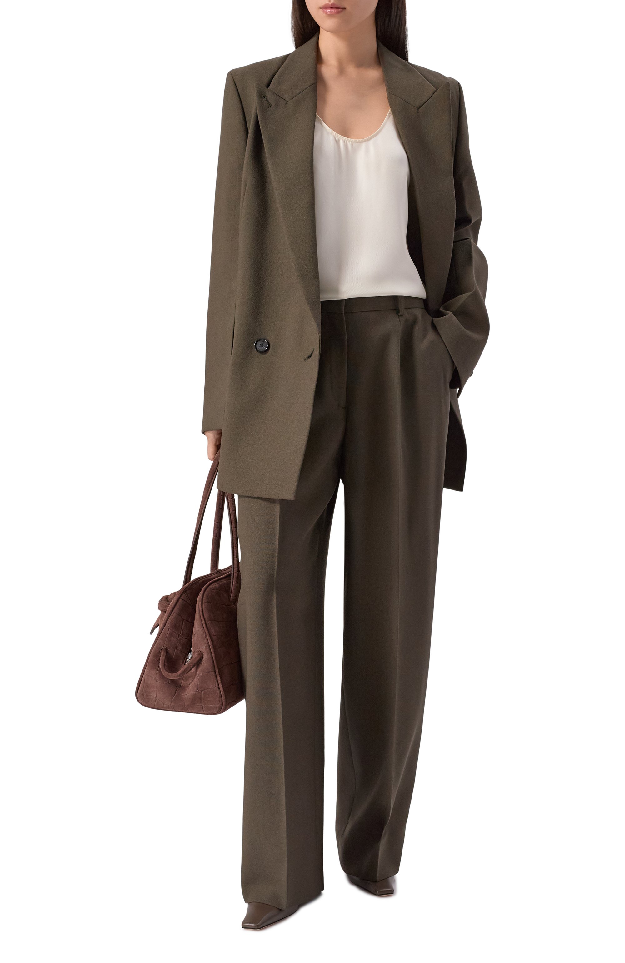 Шерстяные брюки TOTEME хаки цвета по цене 98500 руб., арт. 254-WRB0303-FB0537, фото 2 Шерстяные брюки TOTEME, арт. 254-WRB0303-FB0537, фото 2