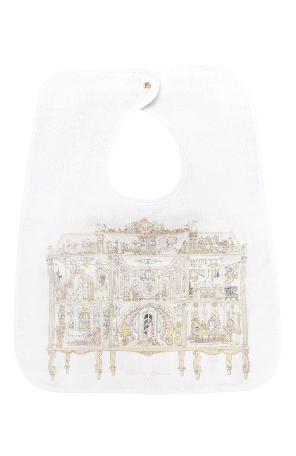 Хлопковый нагрудник ATELIER CHOUX белого цвета по цене 2995 руб., арт. LARGE BIB D0LL H0USE G0LD SNAPS, фото 1 Хлопковый нагрудник ATELIER CHOUX, арт. LARGE BIB D0LL H0USE G0LD SNAPS, фото 1