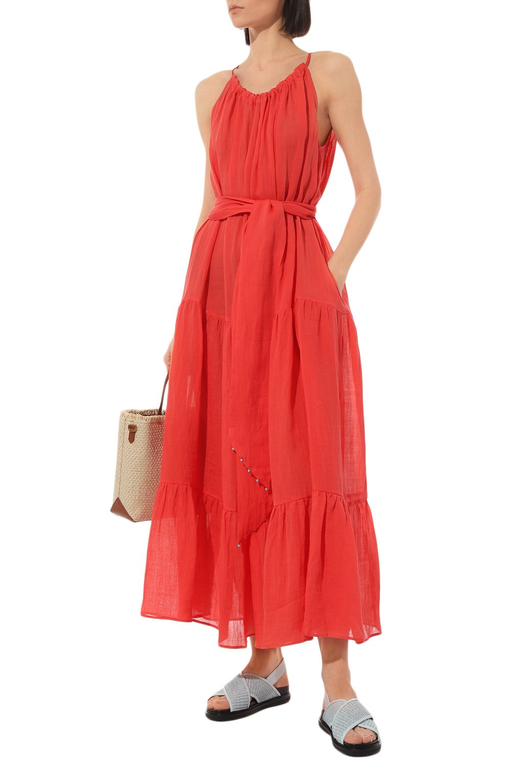 Льняное платье A MERE CO красного цвета по цене 83300 руб., арт. AMC-RSS23-043RL, фото 2 Льняное платье A MERE CO, арт. AMC-RSS23-043RL, фото 2