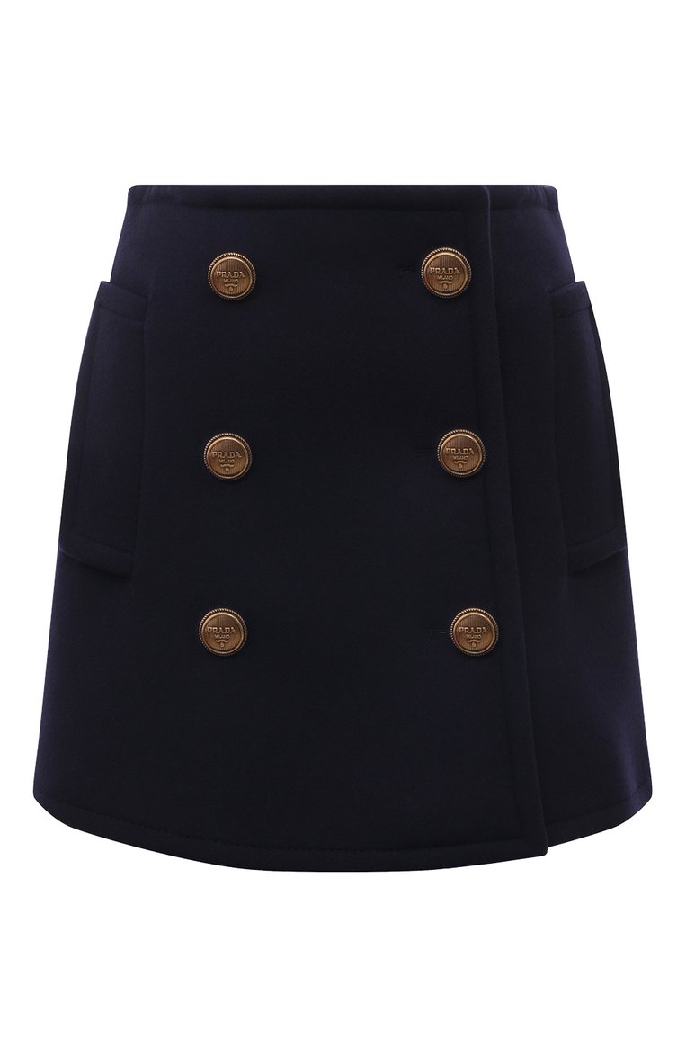 Женская юбка из шерсти и кашемира PRADA синего цвета, арт. P187T-10VD-F0008-212 | Фото 1 (Длина Ж (юбки, платья, шорты): Мини; Материал внешний: Шерсть; Женское Кросс-КТ: Юбка-одежда; Стили: Кэжуэл)