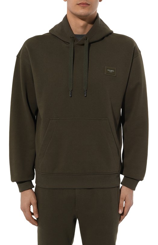 Хлопковое худи Dolce & Gabbana G9ZU0T/G7M4Y Хаки  G9ZU0T/G7M4Y Фото 3