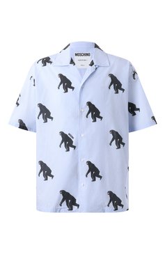 Мужская хлопковая рубашка MOSCHINO голубого цвета, арт. A0226/0258 | Фото 1 (Драгоценные камни: Проставлено; Материал внешний: Хлопок; Длина (для топов): Стандартные; Рукава: 3/4, Короткие; Материал сплава: Проставлено; Случай: Повседневный; Воротник: Открытый ворот; Принт: Полоска, С принтом; Стили: Гранж)