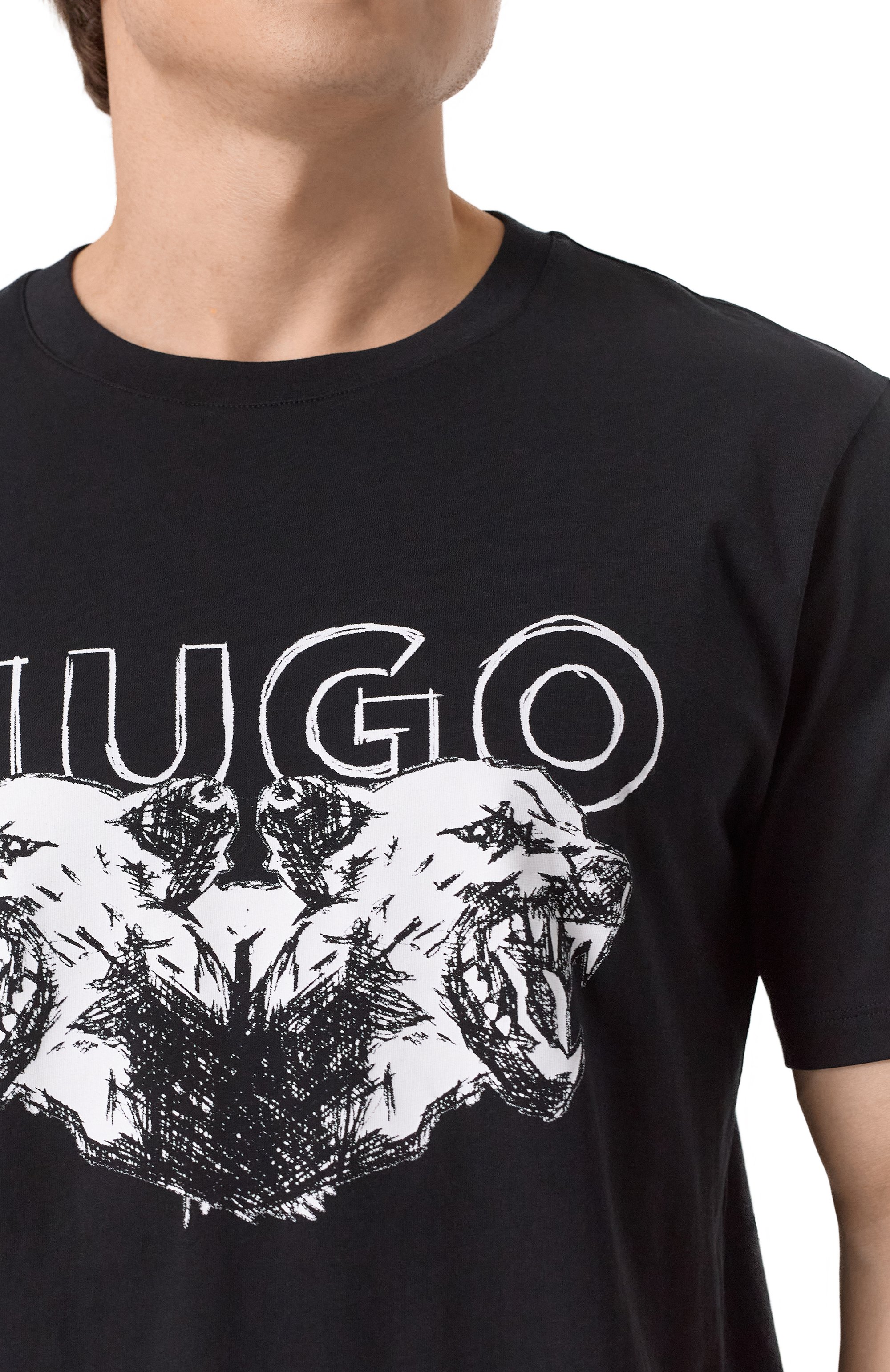 Хлопковая футболка HUGO черного цвета по цене 8995 руб., арт. 50538257, фото 5 Хлопковая футболка HUGO, арт. 50538257, фото 5