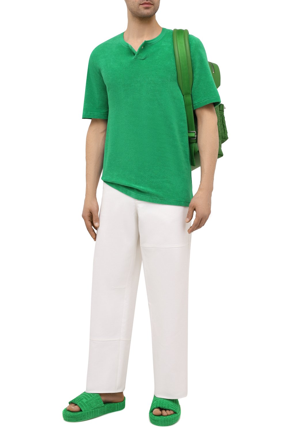 Текстильные шлепанцы resort BOTTEGA VENETA зеленого цвета по цене 41200 руб., арт. 660245/V0VW0, фото 2 Текстильные шлепанцы resort BOTTEGA VENETA, арт. 660245/V0VW0, фото 2