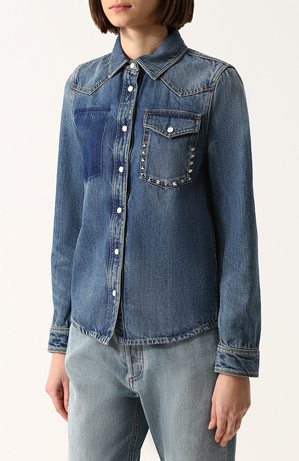 Джинсовая блуза прямого кроя с потертостями VALENTINO, арт. PB3DB00L/48G, фото 3