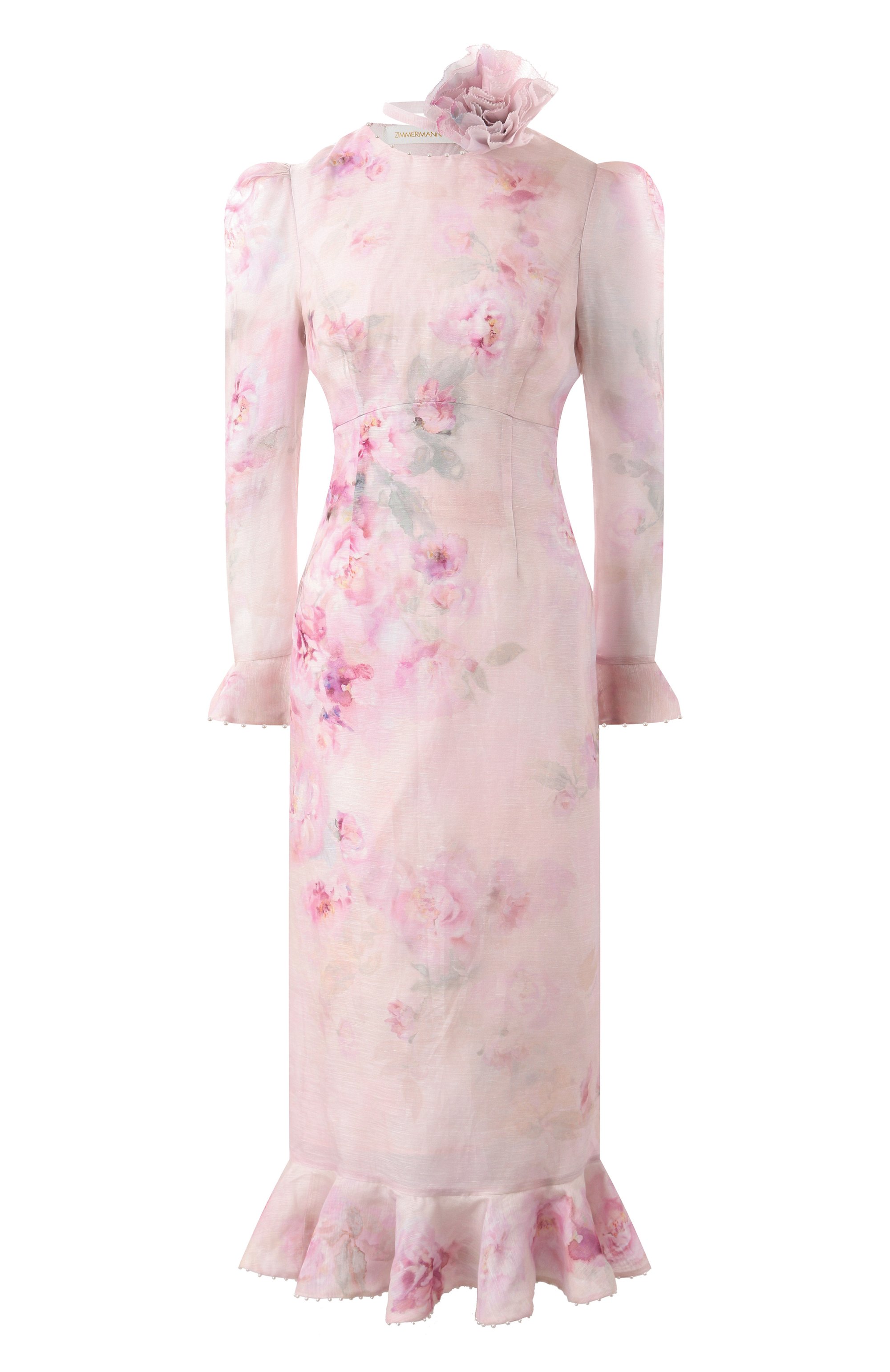 Платье изо льна и шелка ZIMMERMANN розового цвета по цене 211000 руб., арт. 2337DR251, фото 1 Платье изо льна и шелка ZIMMERMANN, арт. 2337DR251, фото 1