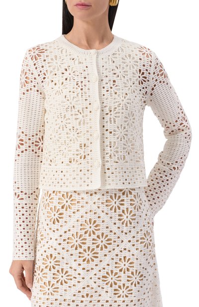 Хлопковый кардиган TWINSET молочного цвета по цене 39350 руб., арт. 251TT3200, фото 3 Хлопковый кардиган TWINSET, арт. 251TT3200, фото 3