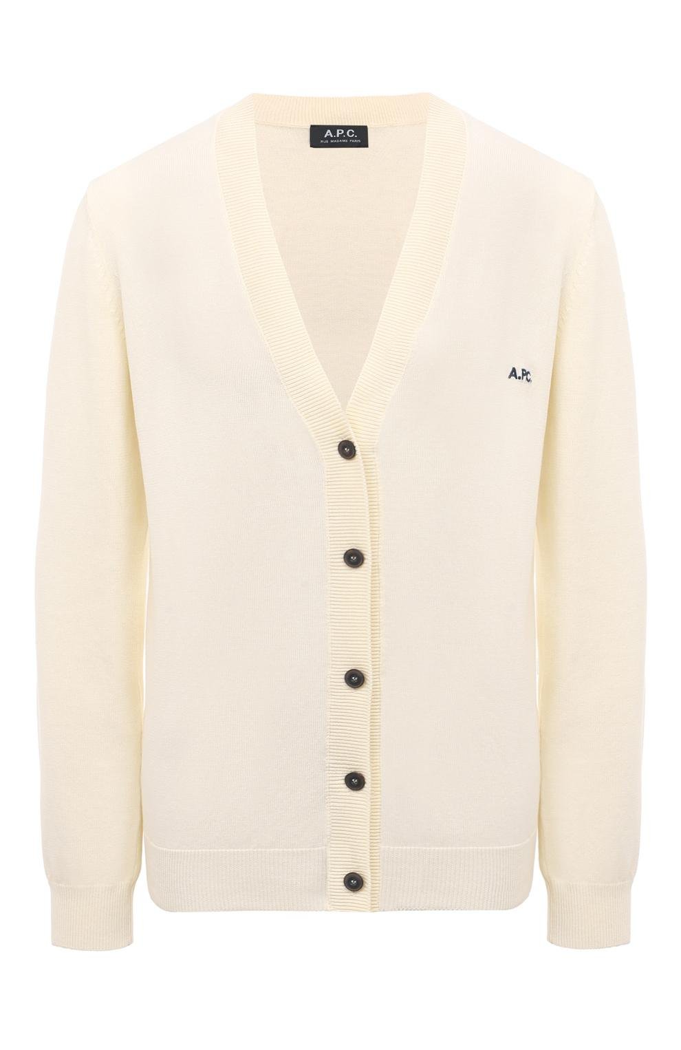 Хлопковый кардиган A.P.C. кремового цвета по цене 27650 руб., арт. C0EZJ-F22249., фото 1 Хлопковый кардиган A.P.C., арт. C0EZJ-F22249., фото 1