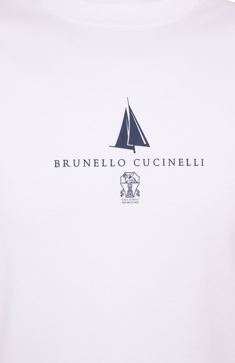 Мужская хлопковая футболка BRUNELLO CUCINELLI белого цвета, арт. M0B138476P | Фото 6 (Длина (для топов): Стандартные; Автоматизация ТО: Проставлено; Автоматизация состава: Проставлено; Рукава: Короткие; Материал внешний: Хлопок; Принт: С принтом; Детали: Без декора; Мужское Кросс-КТ: Футболка-одежда; Стили: Кэжуэл)