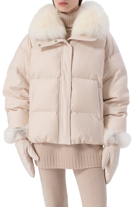 Пуховик с отделкой из песца Yves Salomon V09066/W02W Кремовый  V09066/W02W Фото 3