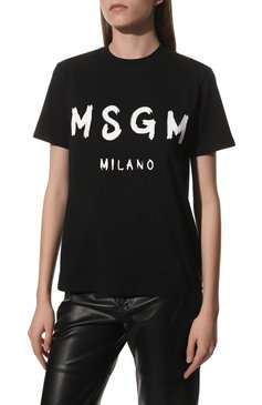 �Женская хлопковая футболка MSGM черного цвета, арт. 2000MDM510 200002 | Фото 3 (Рукава: Короткие; Длина (для топов): Стандартные; Принт: С принтом; Материал сплава: Проставлено; Материал внешний: Хлопок; Стили: Спорт-шик; Женское Кросс-КТ: Футболка-одежда; Драгоценные камни: Проставлено)