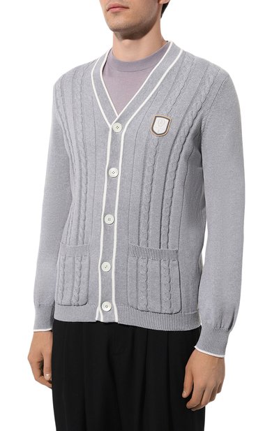 Хлопковый кардиган BRUNELLO CUCINELLI серого цвета по цене 154000 руб., арт. M28707906T, фото 3 Хлопковый кардиган BRUNELLO CUCINELLI, арт. M28707906T, фото 3
