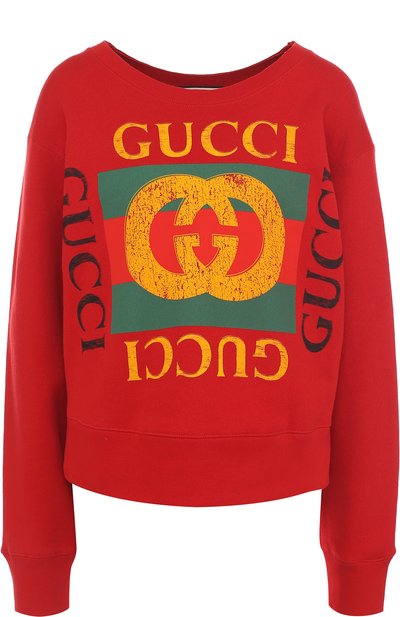 Хлопковый свитшот с декорированной спинкой и логотипом бренда GUCCI, арт. 502118/X9P66, фото 1
