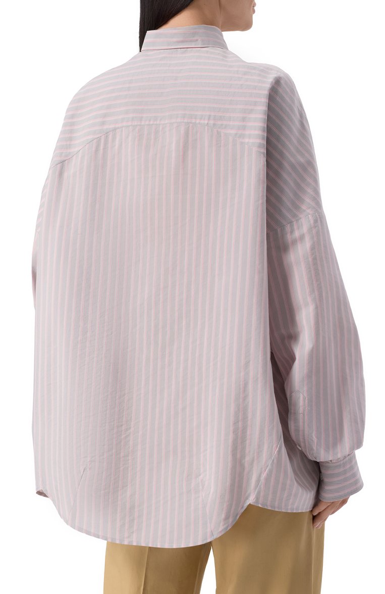 Женская рубашка DRIES VAN NOTEN серого цвета, арт. 251-010700-1524 | Фото 4 (Автоматизация ТО: Проставлено; Длина (для топов): Удлиненные; Рукава: Длинные; Материал внешний: Хлопок, Вискоза; Автоматизация состава: Проставлено; Женское Кросс-КТ: Рубашка-одежда; Принт: Полоска, С принтом; Стили: Классический)