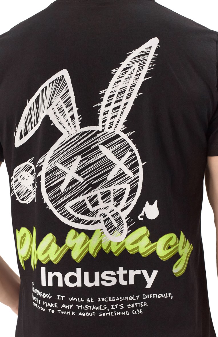 Мужская хлопковая футболка PHARMACY INDUSTRY черного цвета, арт. PHABM00196 | Фото 5 (Материал внешний: Хлопок; Длина (для топов): Стандартные; Рукава: Короткие; Принт: С принтом; Стили: Спорт-шик; Мужское Кросс-КТ: Футболка-одежда; Кросс-КТ: Джерси)