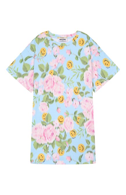 Детское хлопковое платье MOSCHINO разноцветного цвета, арт. HDV0GQ/LABA9/10-14 | Фото 1 (Материал внешний: Хлопок; Драгоценные камни: Проставлено; Рукава: Короткие; Материал сплава: Проставлено)