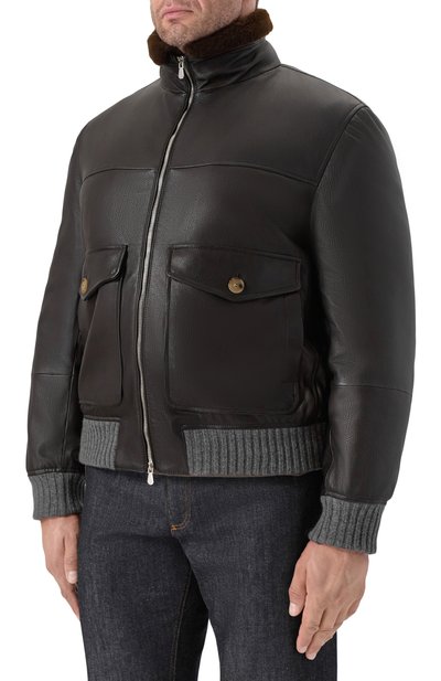 Кожаный бомбер с меховым воротником BRUNELLO CUCINELLI, арт. MPAMA2052, фото 3