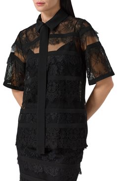 Женская блузка ELIE SAAB черного цвета, арт. T0134 | Фото 3 (Длина (для топов): Стандартные; Материал сплава: Проставлено; Рукава: 3/4; Материал подклада: Шелк; Драгоценные камни: Проставлено; Женское Кросс-КТ: Блуза-одежда; Кросс-КТ: костюм; Принт: Без принта; Стили: Романтичный; Материал внешний: Синтетический материал)