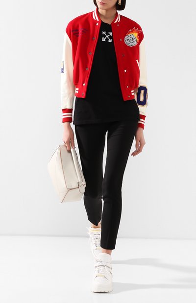 Бомбер из смеси шерсти и кожи OFF-WHITE красного цвета по цене 141000 руб., арт. 0WEA129S20FAB0012518, фото 2 Бомбер из смеси шерсти и кожи OFF-WHITE, арт. 0WEA129S20FAB0012518, фото 2