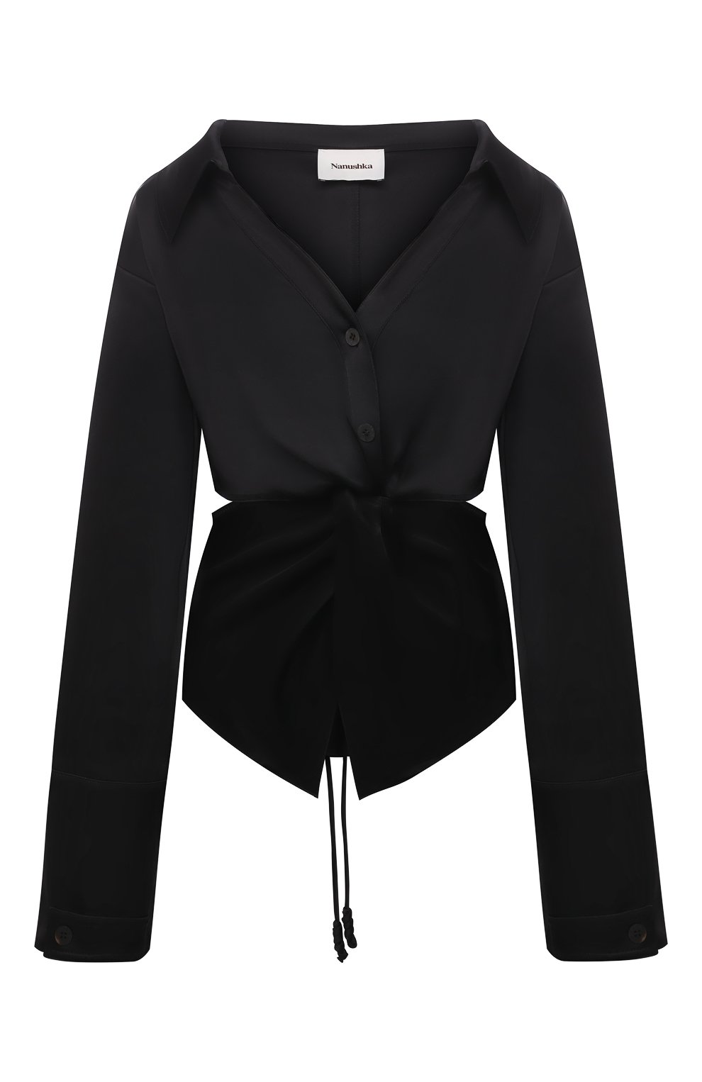 Блузка NANUSHKA черного цвета по цене 47800 руб., арт. RASHA_BLACK_SLIP SATIN, фото 1 Блузка NANUSHKA, арт. RASHA_BLACK_SLIP SATIN, фото 1