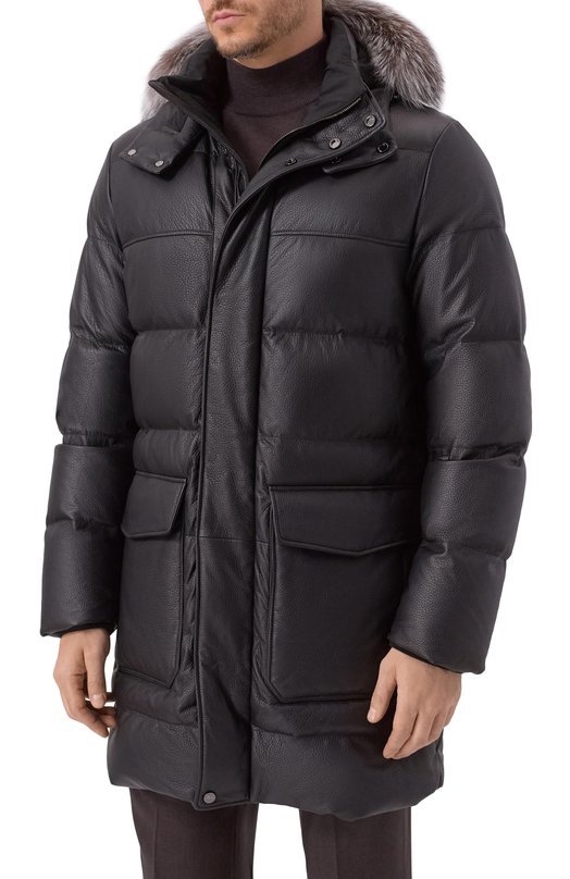 Кожаный пуховик с отделкой из песца Stefano Ricci MDJ5300430/5901/60 Чёрный  MDJ5300430/5901/60 Фото 3