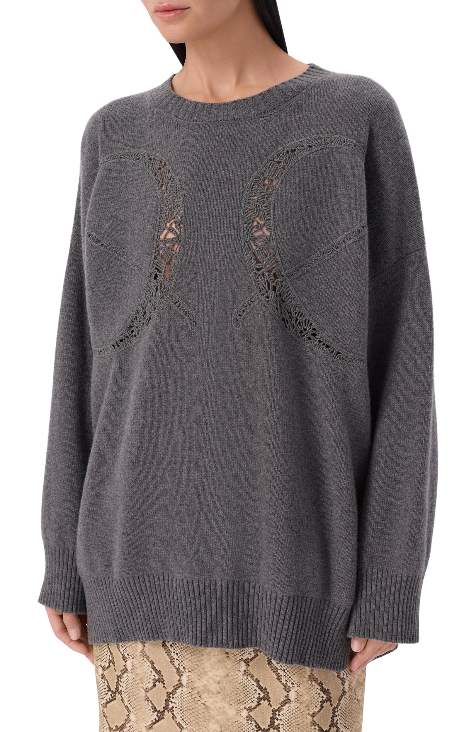 Свитер из шерсти и кашемира ELIE SAAB серого цвета по цене 208000 руб., арт. T0260/CK032, фото 3 Свитер из шерсти и кашемира ELIE SAAB, арт. T0260/CK032, фото 3
