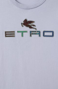 Детская хлопковая футболка ETRO голубого цвета, арт. GW8P81 | Фото 3 (Драгоценные камни: Проставлено; Материал сплава: Проставлено; Рукава: Короткие; Мальчики Кросс-КТ: Футболка-одежда; Материал внешний: Хлопок; Ростовка одежда: 4 года | 104 см, 8 лет | 128 см, 10 - 11 лет | 140 - 146см, 16 лет | 164 см, 12 лет | 152 см, 13 - 15 лет | 158 см, 6 лет | 116 см)