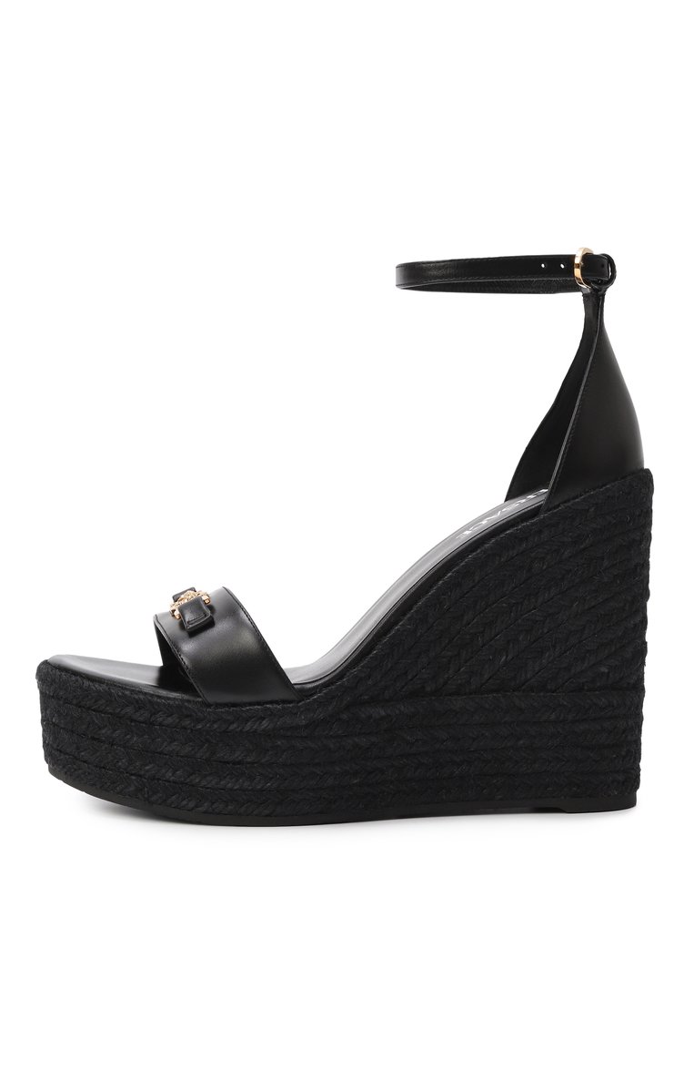 Женские кожаные босоножки barocco VERSACE черного цвета, арт. 1014100/DVT2P | Фото 4 (Подошва: Платформа; Материал внутренний: Натуральная кожа; Материал внешний: Натуральная кожа; Каблук тип: Танкетка; Автоматизация состава: Проставлено; Автоматизация ТО: Проставлено)