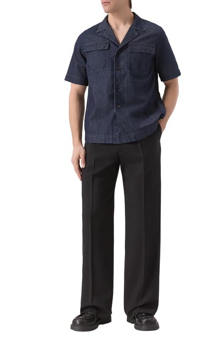 Мужская комбинированная рубашка DRIES VAN NOTEN темно-синего цвета, арт. 251-020727-1553 | Фото 2 (Материал сплава: Проставлено; Материал внешний: Хлопок; Драгоценные камни: Проставлено; Длина (для топов): Стандартные; Рукава: Короткие)