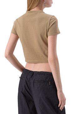 Женский хлопковый топ DSQUARED2 бежевого цвета, арт. S80GC0080/D20033 | Фото 4 (Драгоценные камни: Проставлено; Рукава: Короткие; Материал сплава: Проставлено; Длина (для топов): Стандартные; Стили: Кэжуэл; Материал внешний: Хлопок)