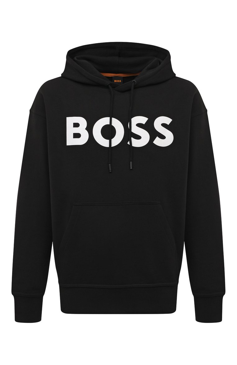 Мужской хлопковое худи BOSS ORANGE черного цвета, арт. 50487134 | Фото 1 (Рукава: Длинные; Принт: С принтом; Длина (для топов): Удлиненные; Мужское Кросс-КТ: Худи-одежда; Материал сплава: Проставлено; Материал внешний: Хлопок; Стили: Спорт-шик; Драгоценные камни: Проставлено)