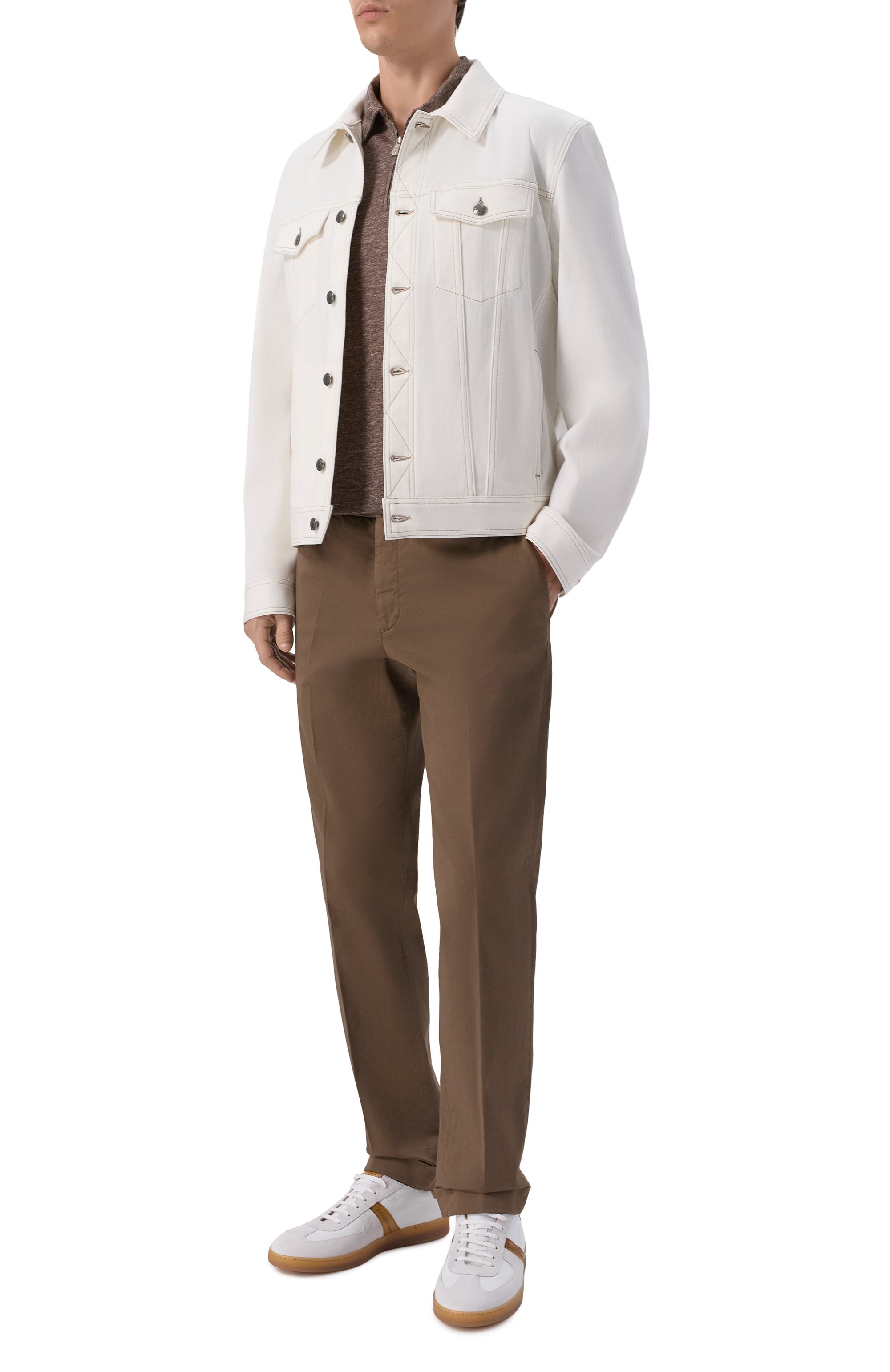 Льняное поло FEDELI коричневого цвета по цене 37050 руб., арт. TU000242/LIN0 JERSEY MELANGE, фото 2 Льняное поло FEDELI, арт. TU000242/LIN0 JERSEY MELANGE, фото 2