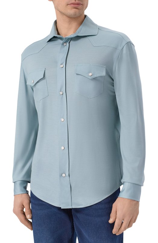 Шерстяная рубашка Marco Pescarolo RIB0T/53Y04 Голубой  RIB0T/53Y04 Фото 3