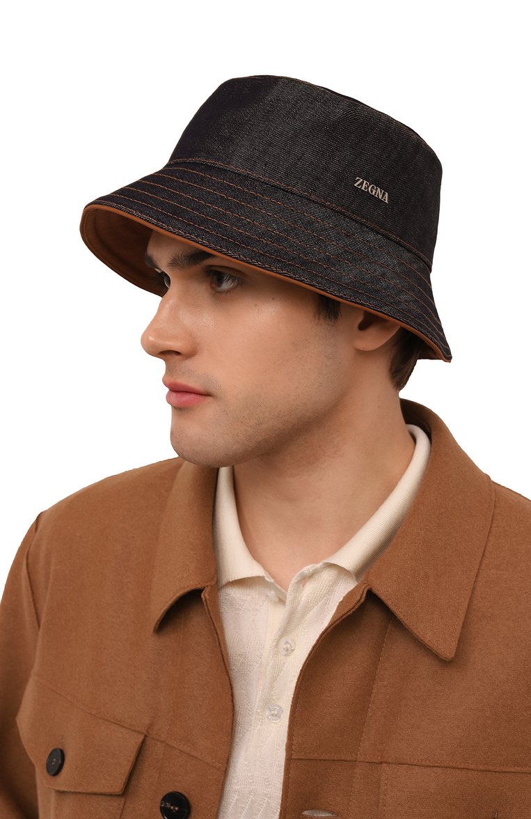 Мужская панама из хлопка и льна ZEGNA темно-синего цвета, арт. Z7I13HA7/B7K | Фото 2 (Материал: Лен, Текстиль, Хлопок; Нос: Не проставлено)