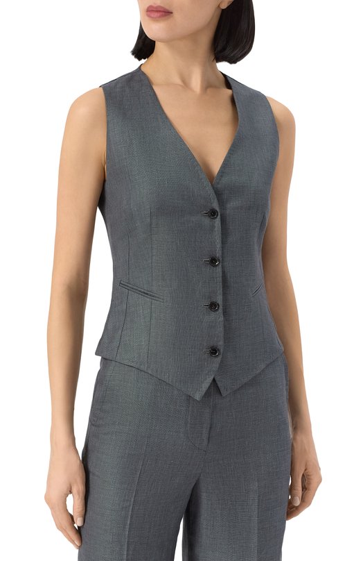 Жилет изо льна и шерсти Kiton D47456K0603E03 Серый  D47456K0603E03 Фото 3