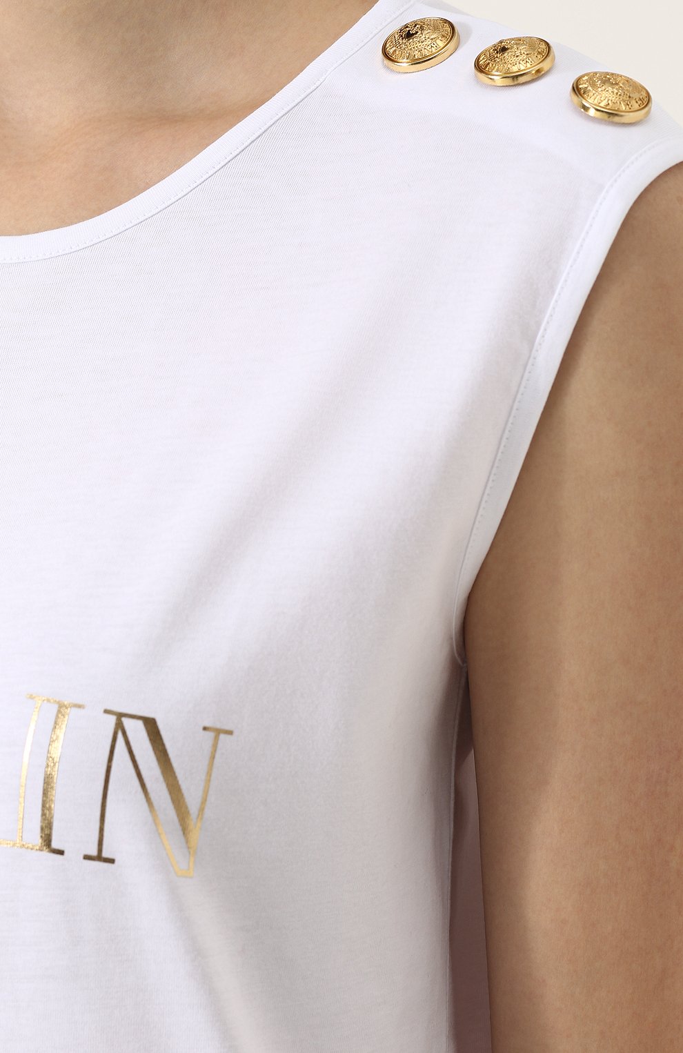 Хлопковый топ с круглым вырезом и логотипом бренда BALMAIN, арт. 138105/326I, фото 5