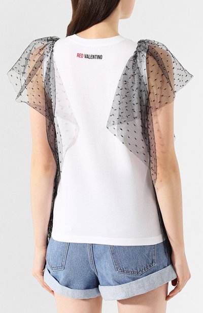 Хлопковая футболка REDVALENTINO белого цвета по цене 23850 руб., арт. TR3MG04N/4UW, фото 4 Хлопковая футболка REDVALENTINO, арт. TR3MG04N/4UW, фото 4