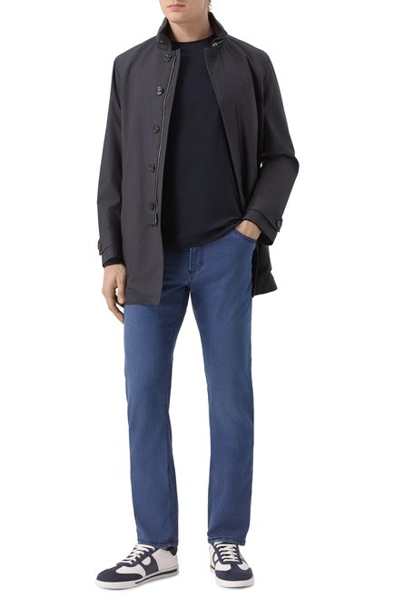 Мужская хлопковый лонгслив CORNELIANI темно-синего цвета, арт. 25G591-2525028 | Фото 2 (Длина (для топов): Стандартные; Материал внешний: Хлопок; Материал сплава: Проставлено; Рукава: Длинные; Драгоценные камни: Проставлено)