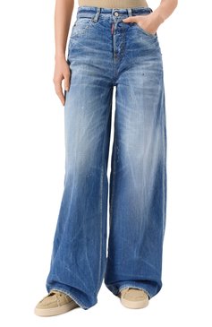 Женские джинсы traveller DSQUARED2 синего цвета, арт. S72LB0834/S30309 | Фото 3 (Длина (брюки, джинсы): Удлиненные; Материал внешний: Хлопок, Деним; Кросс-КТ: Деним; Силуэт Ж (брюки и джинсы): Широкие; Детали: Делаве; Стили: Гранж)