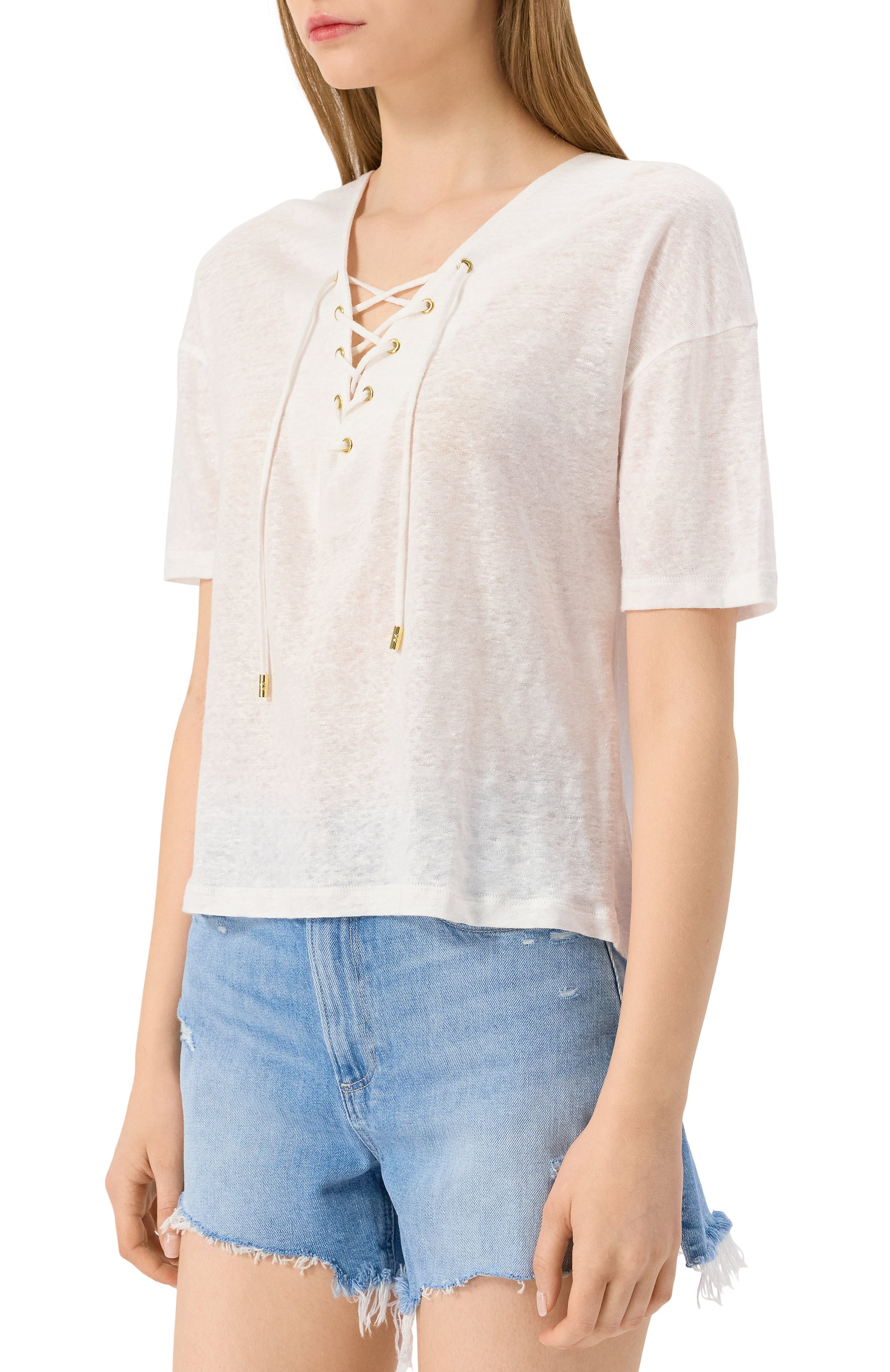 Льняная футболка MAX AND MOI белого цвета по цене 19950 руб., арт. E25TAYANNA, фото 3 Льняная футболка MAX AND MOI, арт. E25TAYANNA, фото 3