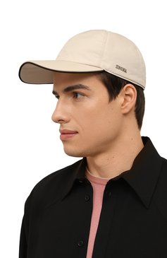 Мужская бейсболка ZEGNA кремового цвета, арт. E8I00H/B4A | Фото 2 (Материал сплава: Проставлено; Материал: Текстиль, Синтетический материал; Нос: Не проставлено)